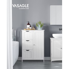 VASAGLE Bathroom Floor Storage Cabinet, Freestanding Bathroom Storage Unit with 3 Drawers, 1 Adjustable Shelf, 11.8 x 23.6 x 31.5 Inches, White UBBC49WT