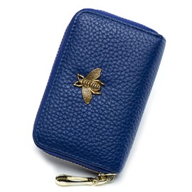 imeetu RFID Credit Card Holder, Small Leather Zipper Card Case Wallet for Women, B-Cobalt Blue, S, Classic