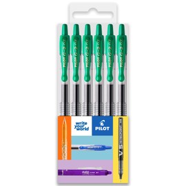 Pilot G-2 Retractable Gel Ink Rollerball Pens - 0.7mm Nib Tip - Wallet Set of 6 - Green Ink