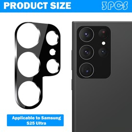 ZFRITP 3 x S25 Ultra Camera Protection, Galaxy S25 Ultra Camera Protection, Anti-Scratch HD Tempered Glass Camera Lens Protective Film, Black