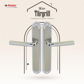 domino Door handle blind handle set, long plate set, door handle for room door, office door, cellar door and interior door, L-shape, aluminium door fittings, silver door handle set, RIO M6/M9