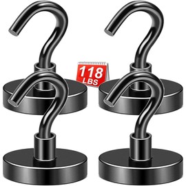 DIYMAG Black Magnetic Hooks, 118 LB Heavy Duty Strong Magnets with Hooks, Strong Rare Earth Neodymium Magnet Magnetic Hooks for Cruise Cabins Cruise Ship Essentials 4 Packs