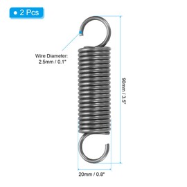 PATIKIL Extension Spring, 2pcs Wire Diameter 0.1", OD 0.8", Free Length 3.5" Spring Steel Dual Hook Tension Springs for Lawn Tractor Home Repairs DIY, Grey
