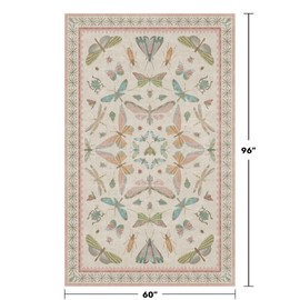 Hazo Haus Washable 5x8 Light Pink Rug for Bedroom - Pink Boho Girl Nursery Rug, Living Room, Nature Insect Bug Print Home Decor