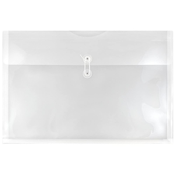 JAM PAPER Plastic Envelopes with Button & String Tie Closure - Large Booklet - 12 x 18 - Clear - 12/Pack