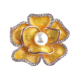 Dwcly Broche de peonía brillante con esmalte de color blanco con perlas y broche, para ropa o bufanda, joyería, Esmalte,