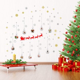 WALPLUS Merry Christmas Decorations Gift Santa's Sleigh Matt Silver Christmas Ornaments Wall Stickers Santa Wall Murals Decals Living Room Children Nursery Home Décor