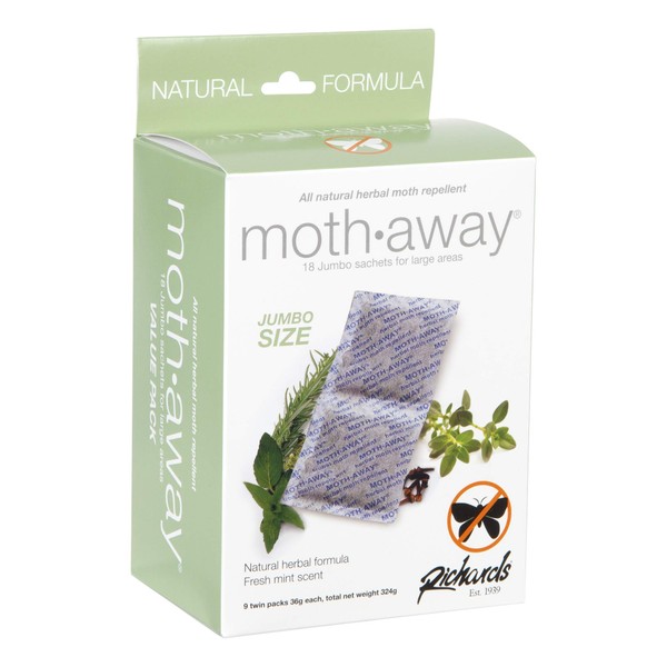 Richards Homewares Moth Away Herbal Non Toxic Natural Repellent, 18-Jumbo Sachets, 11 Ounce