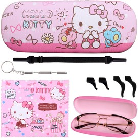 Cute Eyeglass Cases Hard Shell Storage Case Protective Box With Glasses Cloth Adjustable Glasses Strap Ear Grips Hook