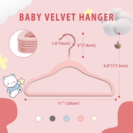 Wellong Baby Velvet Hangers, 28cm Kids Clothes Hangers, Non-Slip Childrens Hangers for Infant and Toddler 16 Pack Pink - Rose Gold Hook