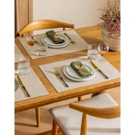 Placidy Linen Table Placemats Set of 12 Washable Neutral Beige Dinner Table Mats Modern Farmhouse Rustic Dining Room Decor Heat Resistant Water Repellent 12x18 Inch