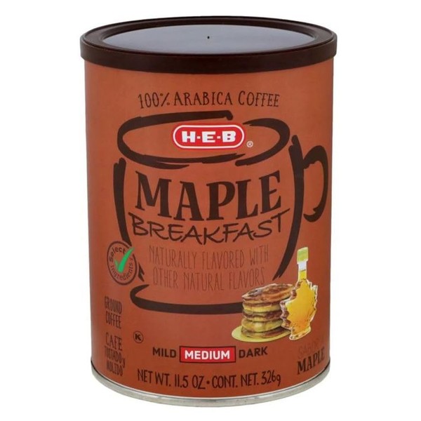 HEB Maple Breakfast, café tostado y molido 100% arábica, naturalmente saborizado maple, tostado medio, 326 gr