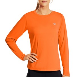 Nepest Women's Long Sleeve T Shirts Sun Protection Shirts Dry Fit Sport Running Fishing Top UPF 50+ Orange L