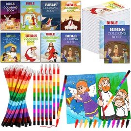 144 Pcs Bible Coloring Book with Stacking Crayons for Kids Christmas Nativity Activity Coloring Book Christian Bible Stories Coloring Books for Holiday Party Gift Goodie Bags Rewards Carnival Prizes