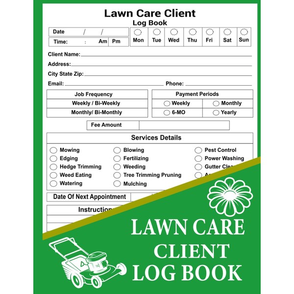Lawn Care Client Log Book: A Simple Lawn Mowing &