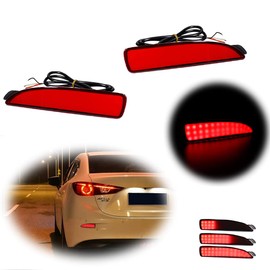 KENRTIR Red Lens LED Rear Bumper Reflector Lights Compatible with Mazda 3 5 6, 2016-2020 Toyota Yaris,Function as Tail, Brake & Rear Fog Lamps