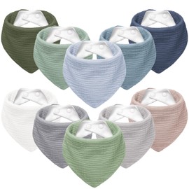 Susurration Baby Muslin Bibs for Boys and Girls, Neckerchief Drool Bibs Baby Adjustable Pack of 10 (Teal)