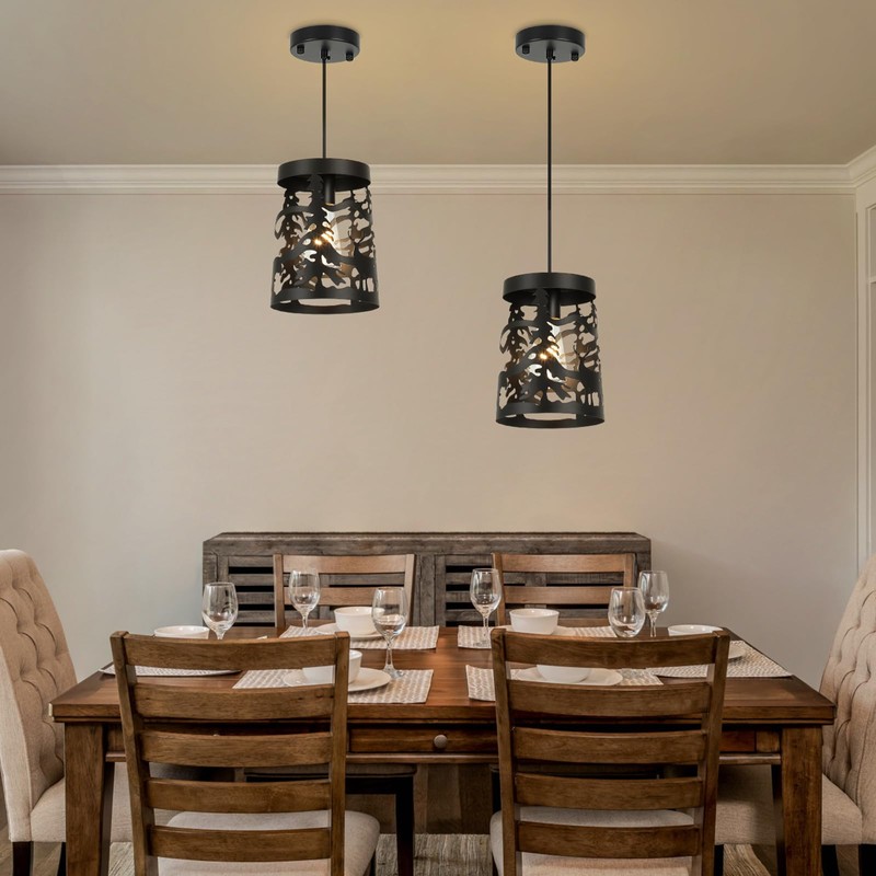 Merexcint 2 Pack Rustic Pendant Lights with Bear and Deer