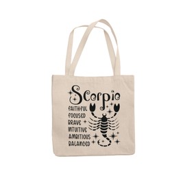 Scorpio Zodiac Signs Tote Bag - Long Handled Natural Colour Shopper with Astrology Star Sign Design