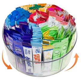 Drink Packet Organizer Holder for Powdered Drink Mix,Powder Packet,Water Packet,Water Flavor Packet - Lazy Susan Rotating Storage Fit to Drink Mix Necessitie