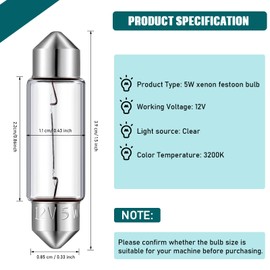 LOYIM 20 Pcs Xenon Festoon Light Bulb Clear Double Ended Festoon Bulb Marine Festoon Bulb 12V Standard Miniature 6411 Bulb for Mantel, Shelves, Bookcase, Refrigerator, Car Tail Light, Dome Light (5w)