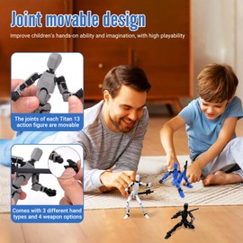 Titan 13 Action Figure, 2Pcs T13 Figure 3D Printed Lucky 13 Model Toy PVC Multi-Jointed Movable Robot Figure Desktop Decoration for Kid Adult Gift (Red, Blue)