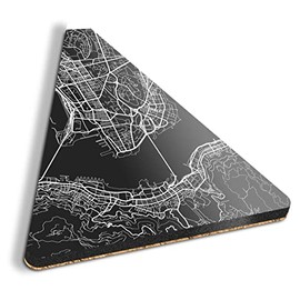 1 x Triangle Coaster - Hong Kong Urban Street Map Cork Backed MDF Glossy Tea Coffee Accessory #3354