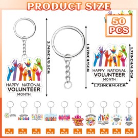 Remuuly 50pcs National Volunteer Month Keychain Gifts Bulk Happy Volunteer Gifts April Celebration Decor for National School Volunteer Week Friends Women Men
