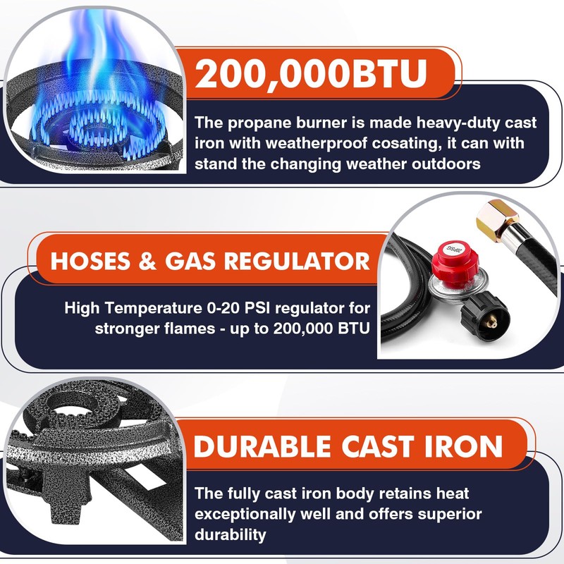 Llamaviva 90,000 BTU Portable Propane Burner Stove Cast Iron Single