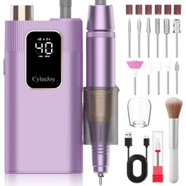CyleeJoy Professioneller Nagelschleifer, 40.000 U/min, 12 in 1 Nagelfräser für Acryl/Gel, elektrische Nagelfeile, tragbar, wiederaufladbar, Set für Maniküre, Pediküre, für Salon/Zuhause (Purpur)