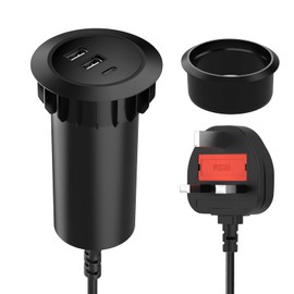 Hianjoo Grommet Hole Charger, 45W 3-Port Desk Charger, 2 USB + 1 Type C Desk Charging Station Desktop Grommet Power for Desks with 5cm/6cm (2"-2.4") Cut-Out Hole