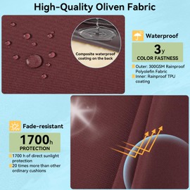 Outdoor Chair Cushion Set 24x 24in, Waterproof & Fade Resistant Patio Furniture Seat Cushions, 6.5" Thickened Back Cushions Mix Filling 70D High Density Spong+ Memory Spong, Removable Cover, Dark red