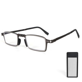 MMOWW Faltbare Lesebrille Herren Damen aus Edelstahl Mini Anti-Blau Sehnhilfe Ultraleicht mit Hartes Brillenetui für einfaches Tragen (Grau, +1.5)