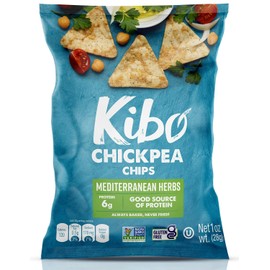 Kibo Chickpea Chips - Gluten Free and Plant-Based, Non-GMO, Kosher + Vegan. Mediterranean Herbs, 1 oz. 12 pack