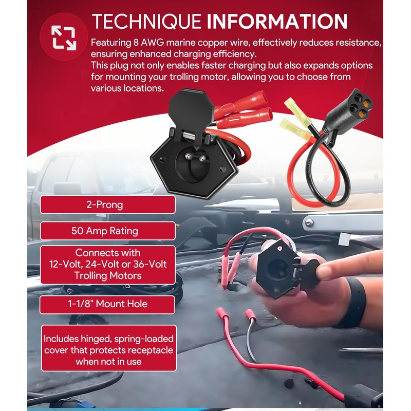 8M4000953 8M4000954 Trolling Motor Guide Power Plug and Receptacle Set,