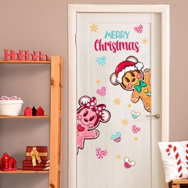 Mfault Merry Christmas Cartoon Mouse Door Stickers Decals, Xmas Gingerbread Man Peppermint Candy Removable Door Decorations, Funny Holiday New Year 2025 Home Decor for Refrigerator Door Wall Window