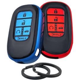 RUNZUIE 2Pcs TPU Smart Remote Key Fob Cover for 2022 2023 2024 2025 Honda Accord Civic HR-V CR-V Pilot Sport SI EX-L EX Touring 5 Buttons (Black with Red/Blue)