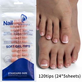 Pack of 120 MouyouGlow Fake Toenails, Toenails for Sticking, Short, Squared Pink Nude, White, French Pink, Natural White Tips, Artificial Toe Nails, Full Cover Foot Press On Nails with Glue