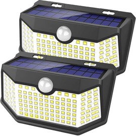 HMCITY Solar Lights Outdoor 120 LED with Lights Reflector and 3 Lighting Modes, Motion Sensor Wall Lights,IP65 Waterproof Solar Powered for Garden Patio Yard (Back Button 2Packs, Daylight White)