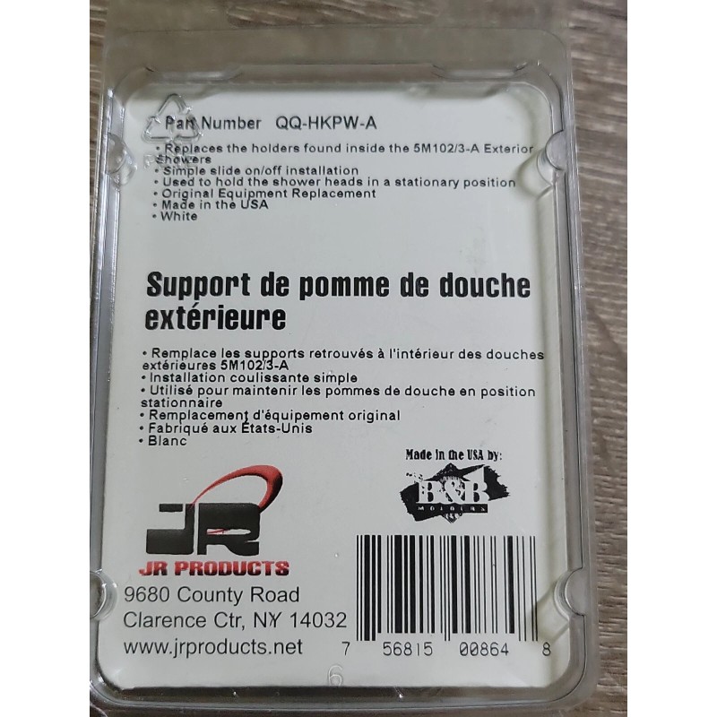 JR Products Exterior Shower Head Bracket White. QQ-HKPW-A