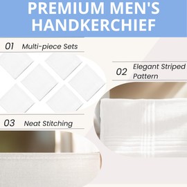 ZGZUN 12 Pack Men's Handkerchiefs White Handkerchiefs for Men Solid Color Mens Hankies Gents Hankerchieves with Stripe for Wedding Party, 13.77*13.77 inch