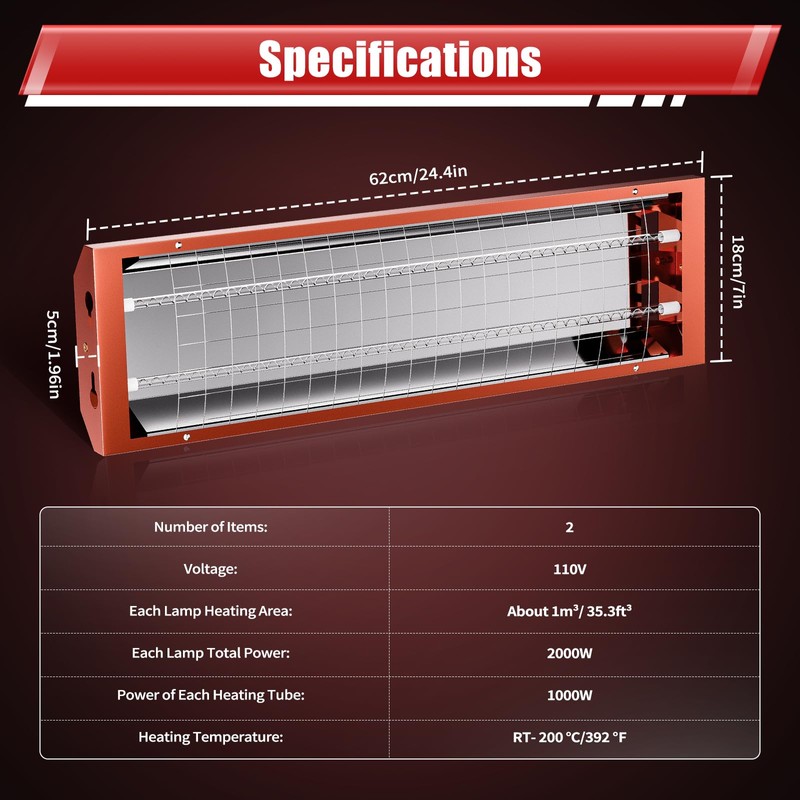 SanBouSi 2000W Infrared Paint Curing Baking Lamp Heat Lamp Paint