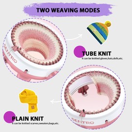 Hprampi Knitting Machine 40 Needles, DIY Knitting Machine for Adults or Kids, Plain/Tube Double Knit Loom Machine Kit for Hats, Scarves