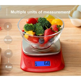 CAMRY Mini Digitale Küchenwaage Kleine Lebensmittelwaage lb/oz/ml/g 5KG/11lb Hochpräzises 1g für Unterwegs Camping Reisen zu Mitnehmen-Rot/Edelstahl
