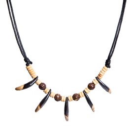 Scddboy Unisex Buffalo Bone Carving Bead Tooth Necklace Indian Tribe Prayer Caveman Necklace