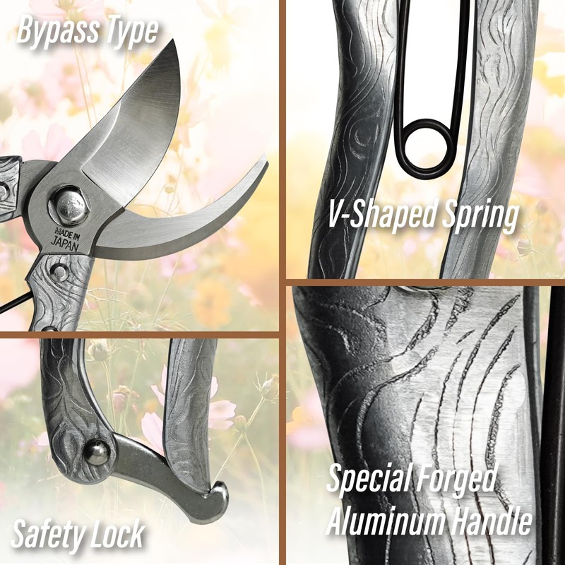 SUIZAN Bypass Pruning Shears 8” Forged Aluminum Handle - Professional