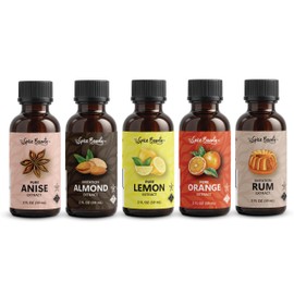 Spice Bounty Extracts 2 Fl Oz Bottles | Variety Pack – 5 Flavors (Pure Anise, Pure Lemon, Pure Orange, Imitation Almond, Imitation Rum) – Natural Baking Extracts for Cooking, Baking, and Beverages