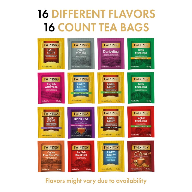 Twinings Black Tea Bag Sampler Assortment, Variety Pack (16 Count)