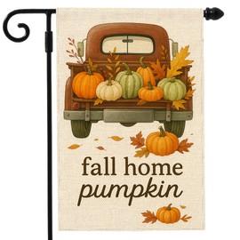 OBSEDE Fall Garden Flag 12x18 Double Sided, Brown Truck Pumpkin Weather Resistant Polyester for Autumn Thanksgiving Yard Decor, Welcome Outdoor Decoration for Porch Patio Lawn