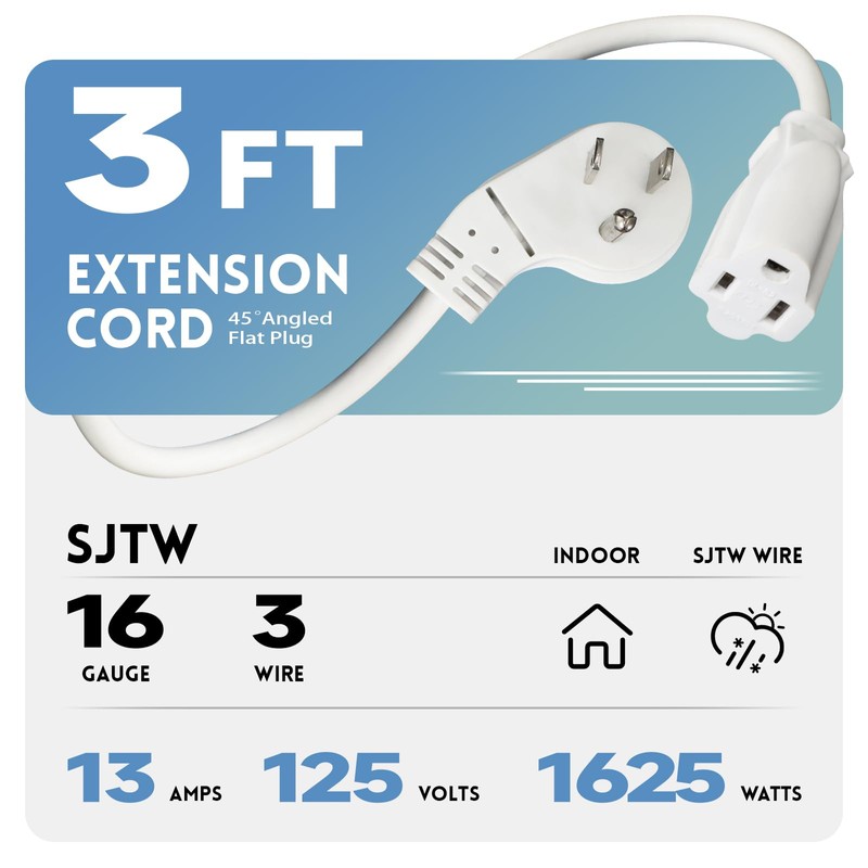 EP Paquete de 2 cables de extensión de enchufe plano